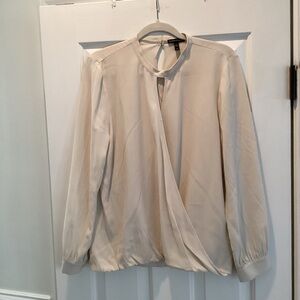Eileen Fisher Long Sleeve Key-Hole Cream Blouse 100% Silk
